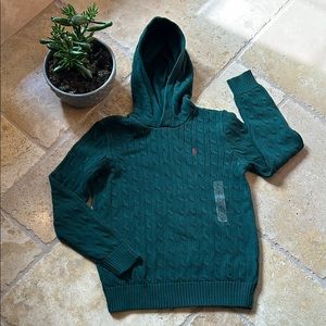 Green Hooded Knit Sweater with Long Sleeves